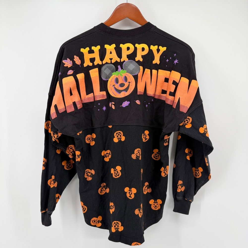 Disney Women XS Spirit Jersey Black Halloween Mickey Pumpkin Oversized Spooky